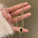 Arzonai Korean simple temperament Hepburn necklace simple black double layered necklace net red new clavicle chain for women and Girls